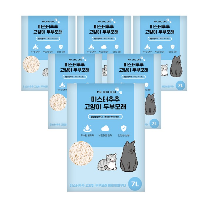 미스터추추 고양이 두부 모래, 7L, 6개, 베이비파우더향 미스터추추 고양이 두부 모래, 7L, 6개, 베이비파우더향