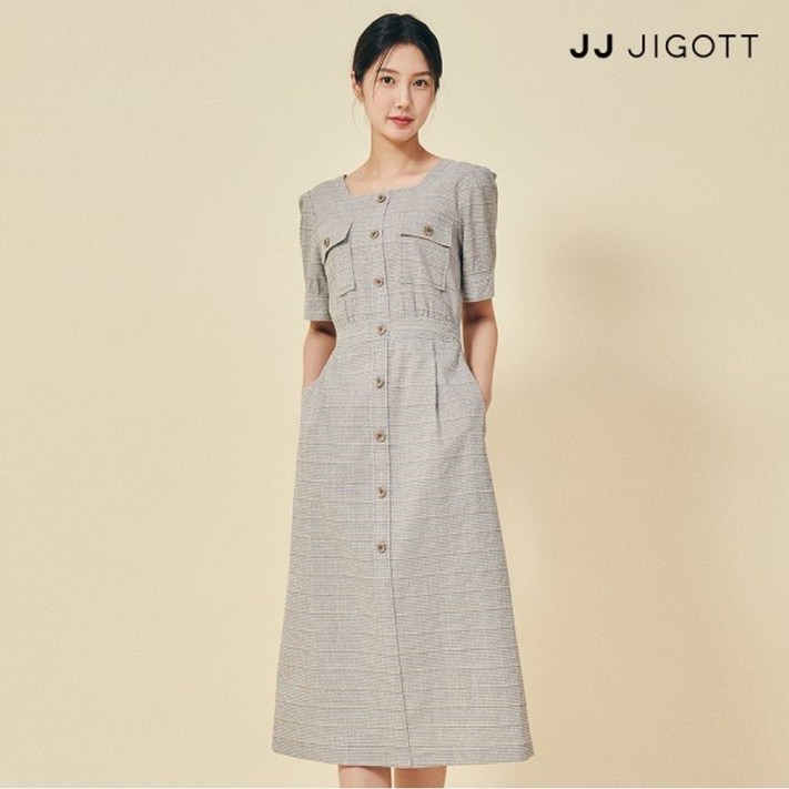 JJ지고트    플랩 스퀘어넥 백 밴딩 원피스 GP4M0OP951