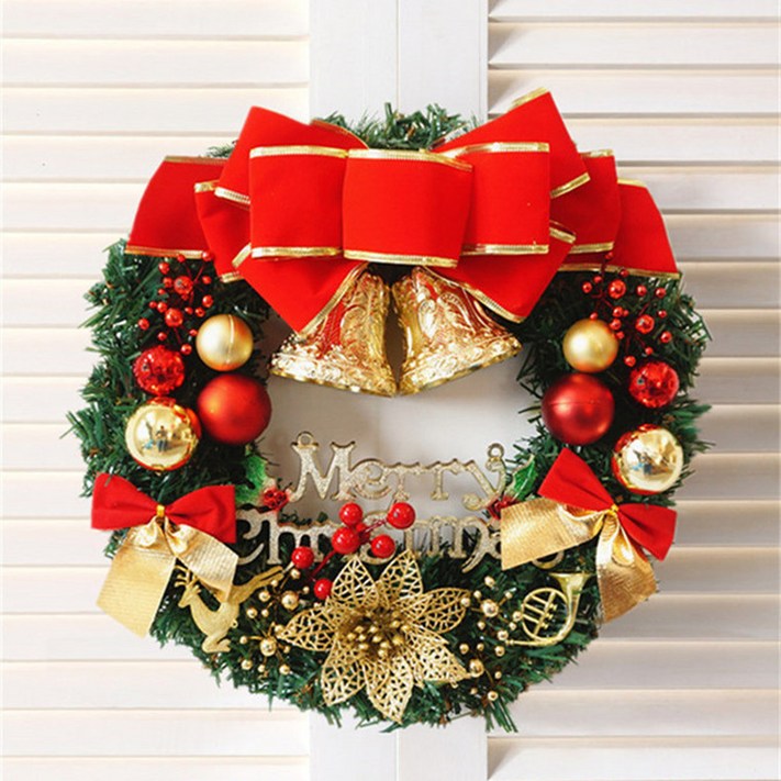 WH 원형 크리스마스 리스 벽트리 장식 소품, 골든플라워 30cm, 1개 7763949049