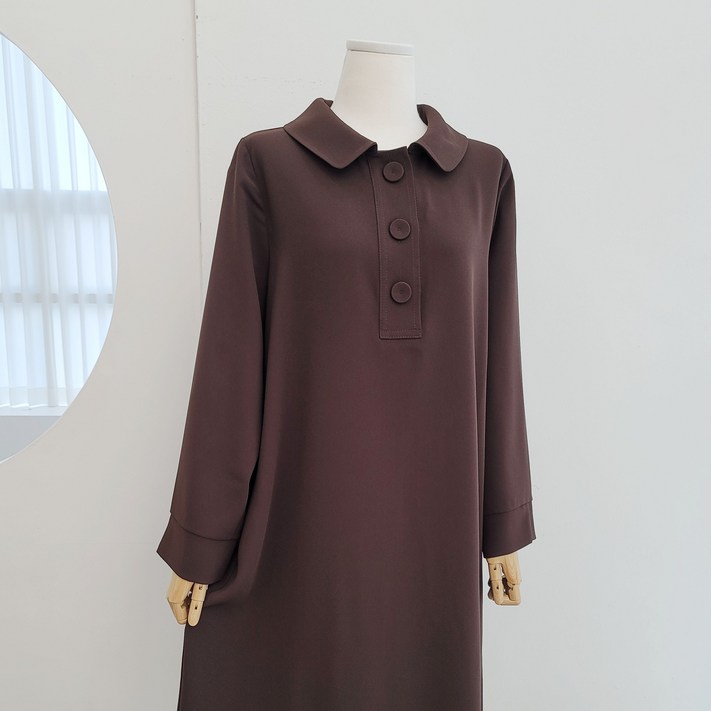 클래식 빅단추 중년여성 기모 원피스 정장 하객룩 빅사이즈 겨울 미시마담 40 50대 엄마옷