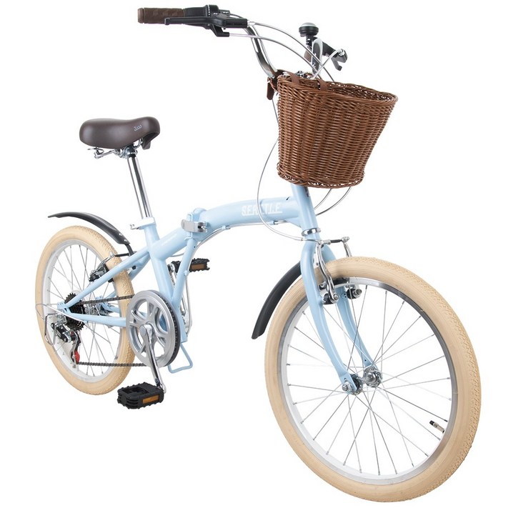 2025 삼천리자전거 시애틀20 접이식 자전거 미니벨로 여성용 출퇴근 예쁜 바구니 폴딩, 라이트블루, 1개, 145cm