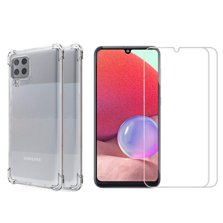 스톤스틸 갤럭시 A42 5G 강화유리 액정 보호 방탄 강화유리필름 2장  투명 에어 쿠션 범퍼 케이스 2개