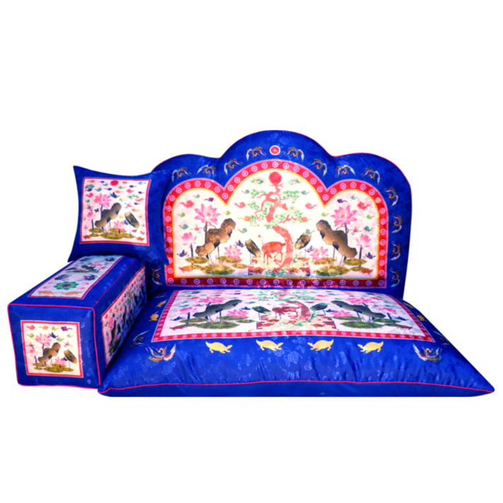 보료 대 십장생 파랑색 방석팔받침등받이 쿠션