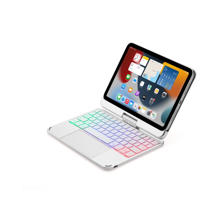 아이패드 키보드 케이스 마그네틱형 시즌템 360도회전 트랙패드, 실버