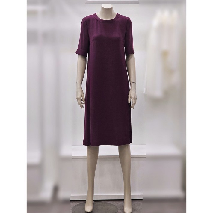 프렐린 언발란스 플리츠 배색 반팔 원피스 RJO252040