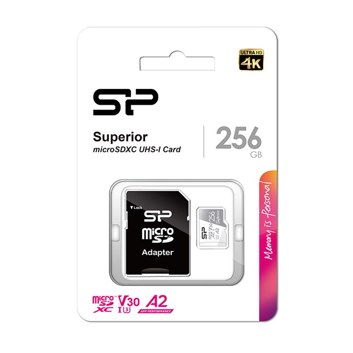 실리콘파워microSDXC Superior C10 UHSI U3 A2 V30 256GBSP256GBSTXDA2V20SP 