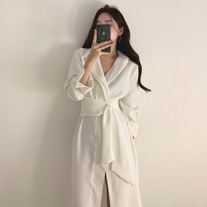 레티고 여성 프렌치 싱글 허리 매듭 원피스