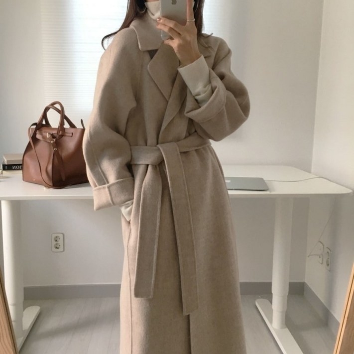 에이진 카라 벨트 울모직 롱코트 3colors