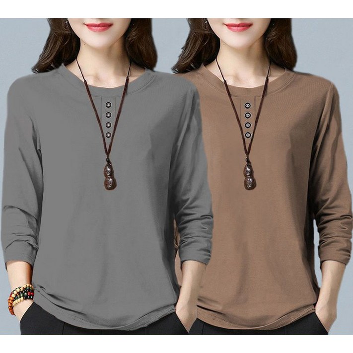 11 중년 여성 긴팔 티셔츠 봄 가을 코디 엄마 상의 루즈핏 라운드넥 긴팔티 캐주얼 데일리 이너 레깅스 LJX