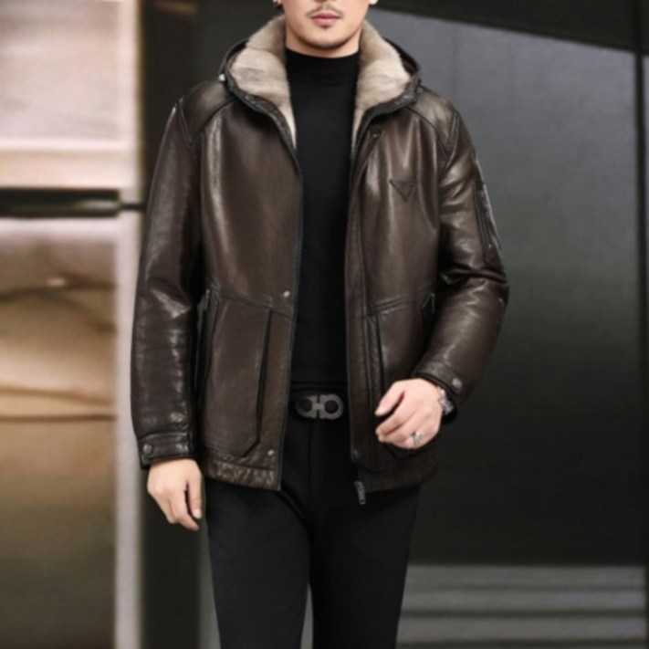 가죽점퍼 밍크 자켓 캐주얼 무스탕 레더 라이더 퍼 남자 블루종 겨울 재킷 가을 바이크 오토바이 남성
