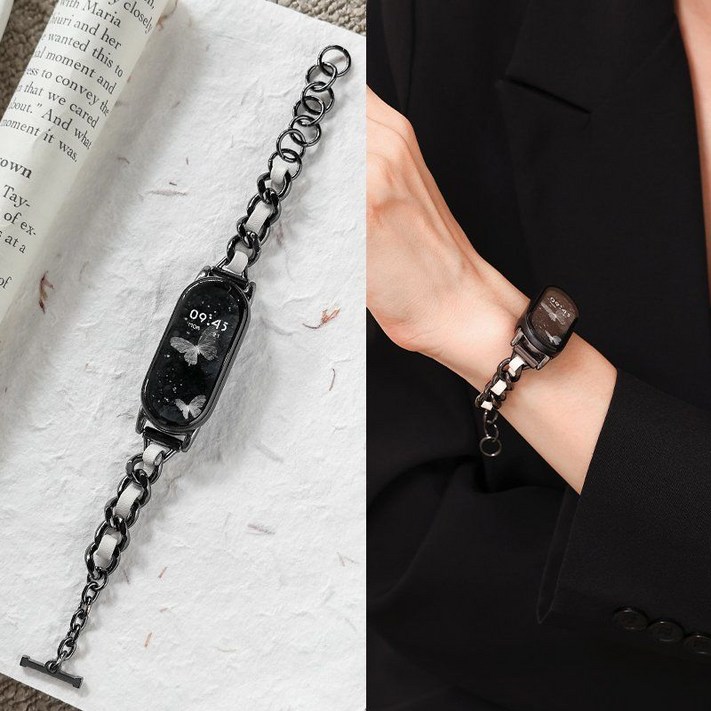 샤오미 미밴드 10 스트랩 체인 버클 실버 메탈 링크 밴드