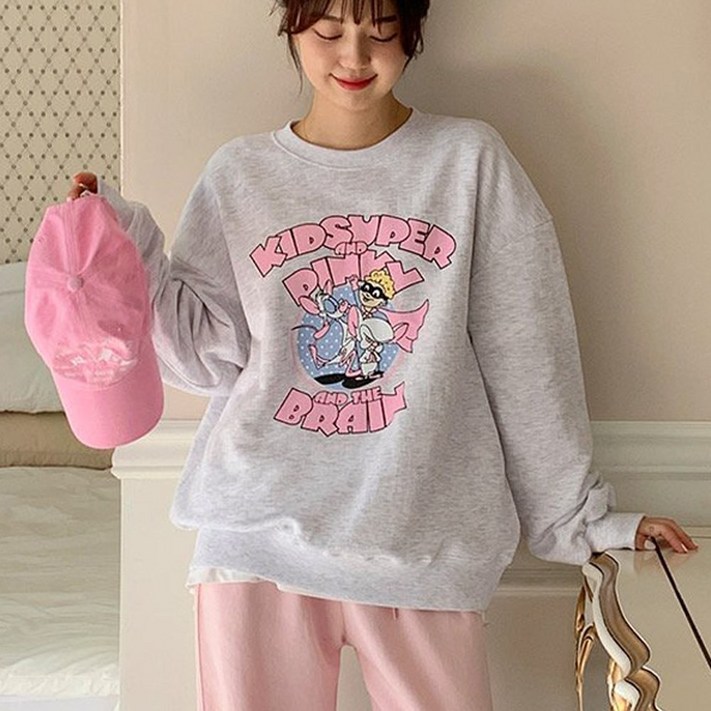 브레인맨투맨 캐릭터티,면100쮸리 겨울기모추가 루즈핏 맨투맨 캠핑룩 오버핏 3칼라