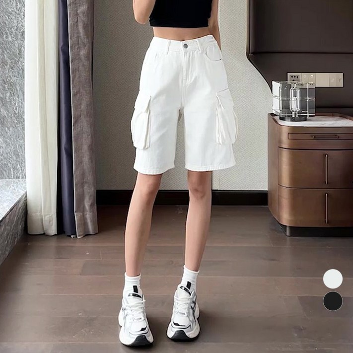 LALABELLE 여성용 팬츠 캐주얼 데일리 뒷밴딩 포켓 카고 반바지 5부 팬츠 LALABELLE 여성용 팬츠 캐주얼 데일리 뒷밴딩 포켓 카고 반바지 5부 팬츠