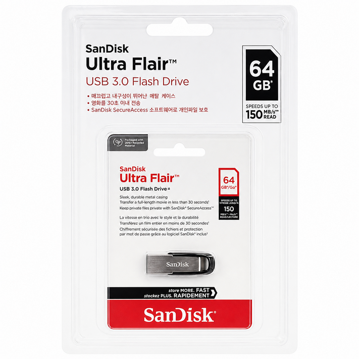 픽샵 코스트코 샌디스크 울트라 플레어 USB 3.0 고속 메탈 USB 휴대용고급사탕증정, 1개, 64GB