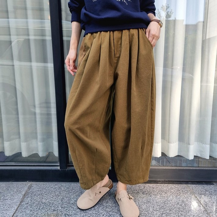 리즈와이 면 밴딩 펌킨 항아리 배기 팬츠 알라딘 코쿤 9부 통바지 겨울피치기모