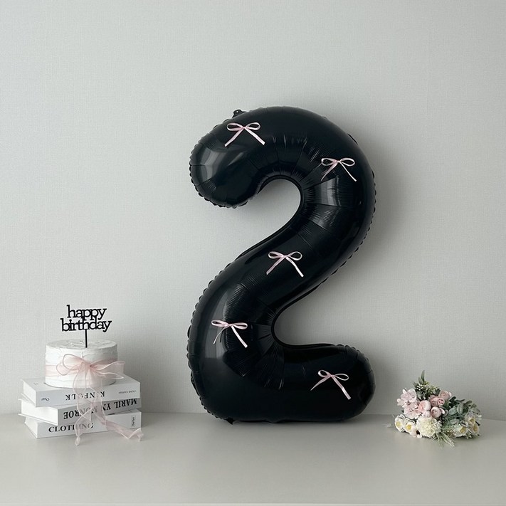 연지마켓 블랙 대형 숫자 풍선 리본 기념일 생일