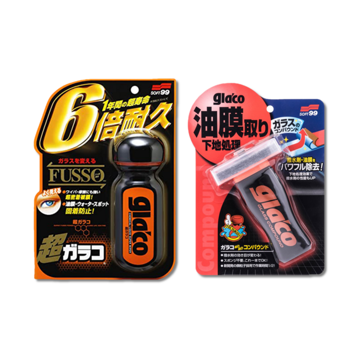 소프트99 글라코 유막제거제 G47  글라코 장기지속형 유리발수코팅제 G19 1세트  타월2장 셀프세차용품