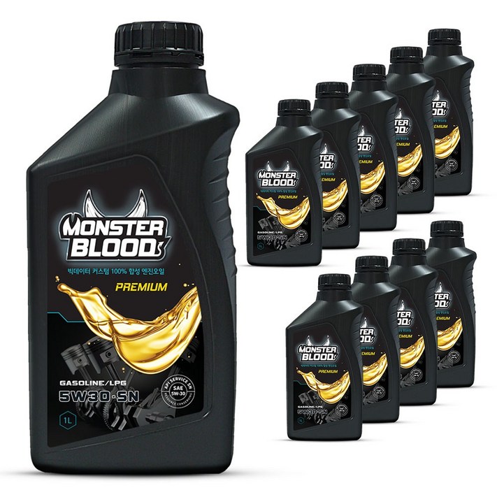 몬스터블러드 프리미엄 가솔린 LPG 엔진오일, 10개, 5w30, 1L, 가솔린용 5W30 SP