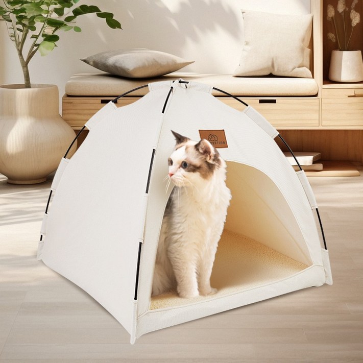 펫미팅 고양이 강아지 반려동물 사계절 텐트 하우스  방석, 아이보리