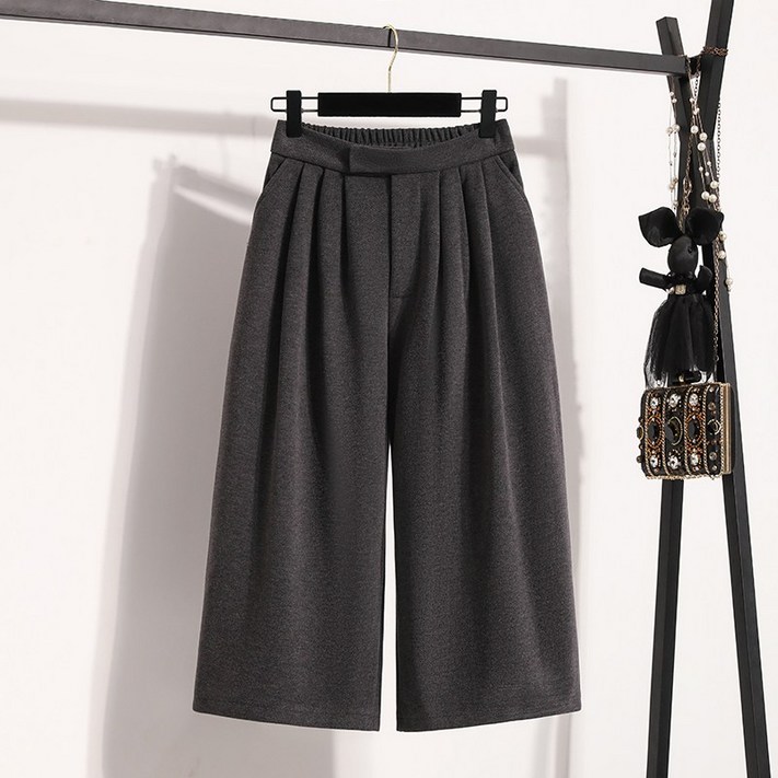 썸머바이브 NQ370 여성 도톰 와이드 허리 밴딩 8부 팬츠