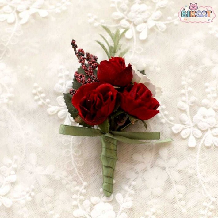 꽃 브로치 레드 블룸 부토니에 핸메이 장미 코사지 수트 꽃 장식 빅캣마켓