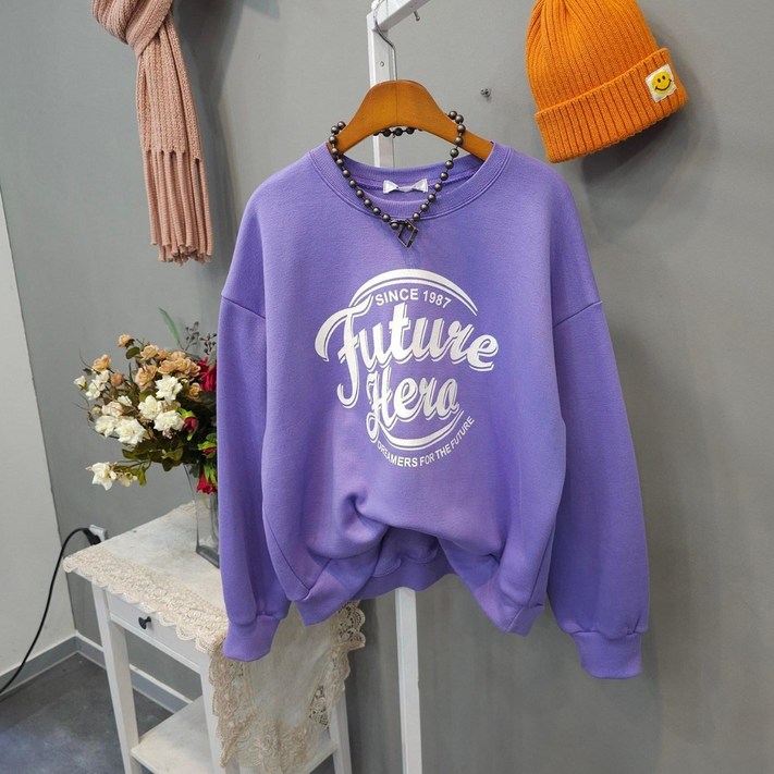 퓨처 히어로 세미크롭 기모 맨투맨