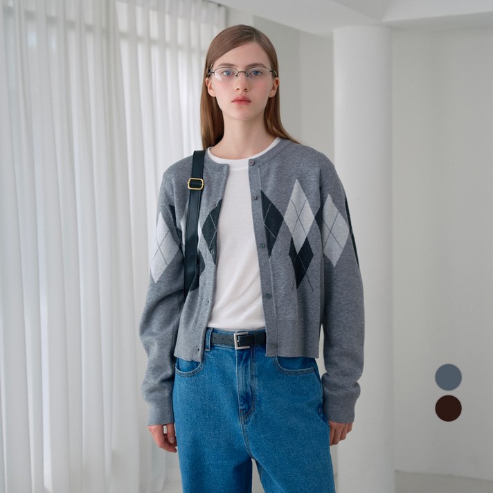 쥬시쥬디 여성용 울블랜드 아가일 니트 가디건 JZKT621D