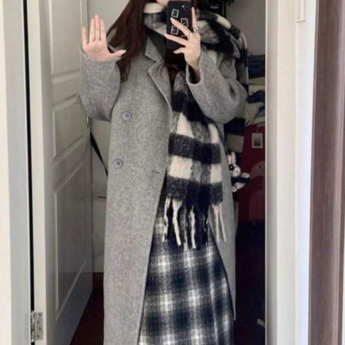 더시럽 여성용 버튼 로브 데일리 롱코트 B