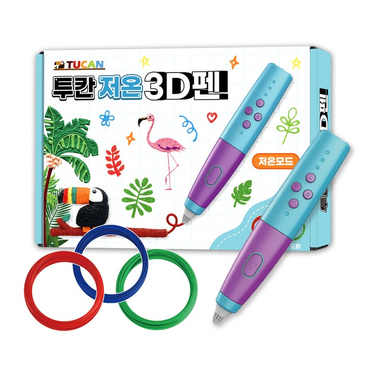 투칸 저온 3D펜  필라멘트 3종  도안 3종 세트, 혼합색상, 1세트