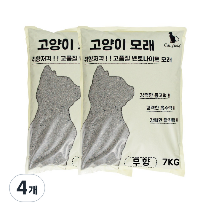 캣필드 응고형 벤토나이트 고양이 모래, 7kg, 4개, 무향