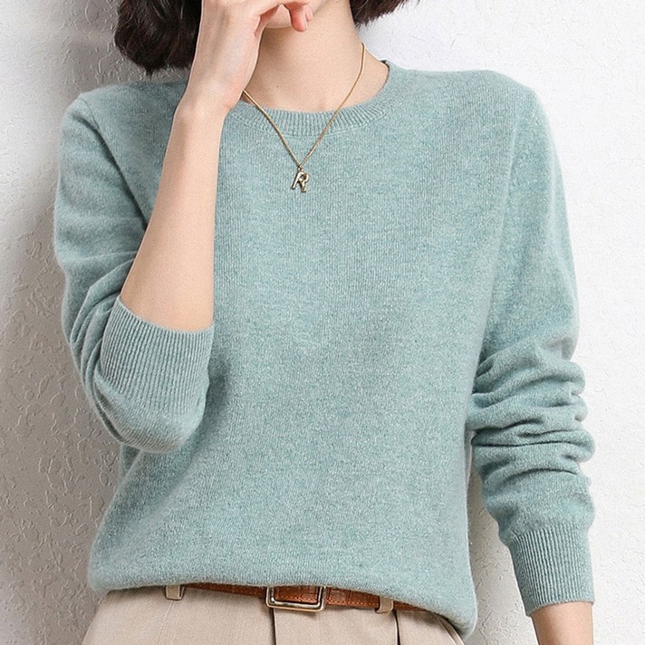 엘쏘 여성용 라운드넥 베이직 니트 티셔츠