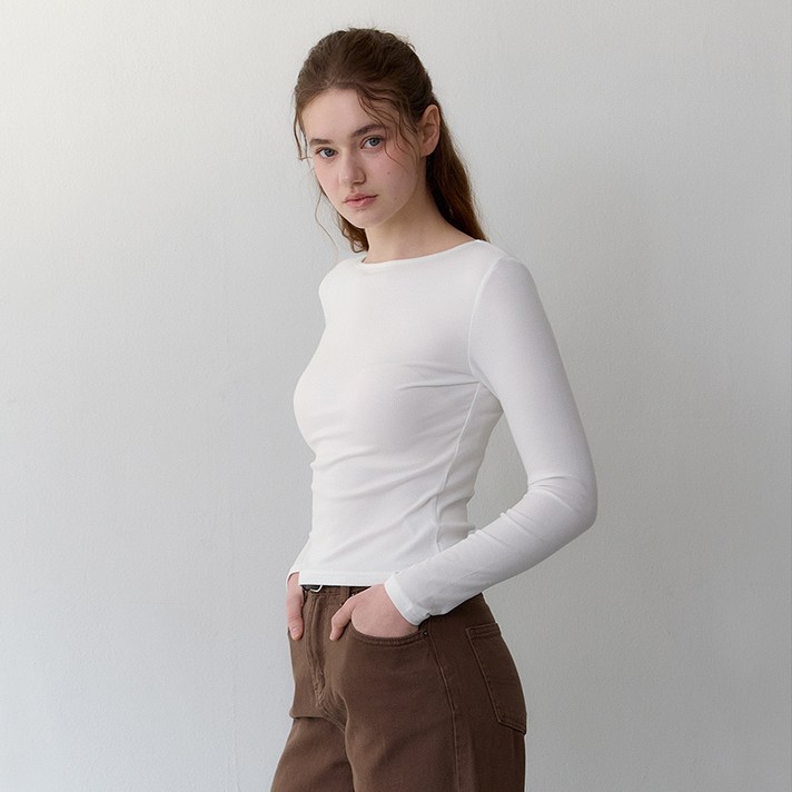 티에스에이치 여성용 립넥 긴팔 티셔츠