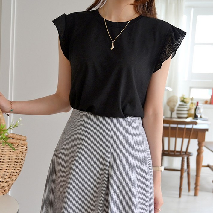 데일리앤 여성용 나비 슬라브 프릴 민소매 티셔츠