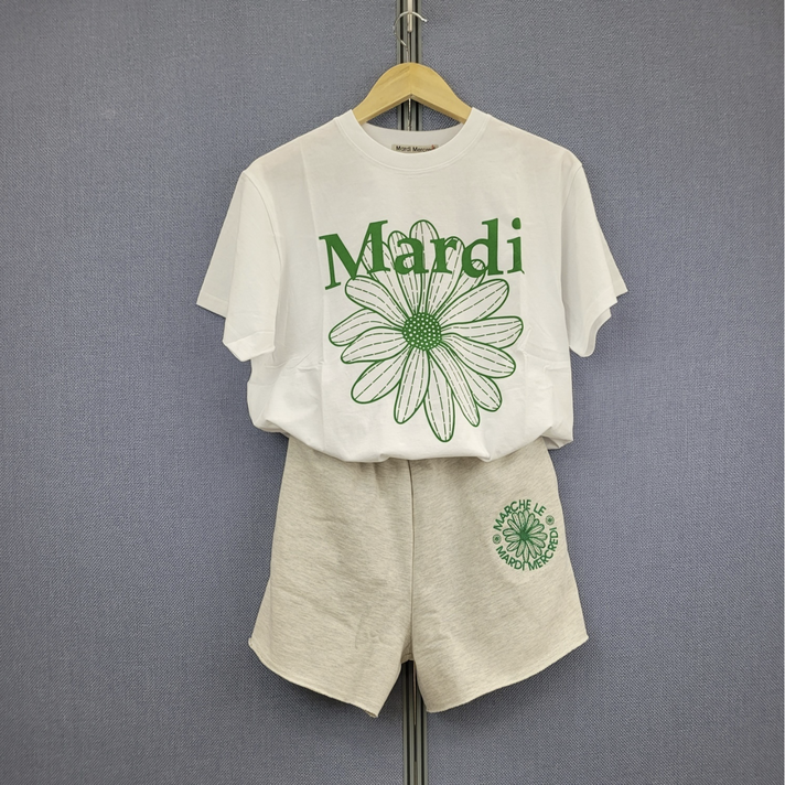 국내정품 마르디메크르디 T SHIRTSSHORTS SET WHITE GREEN 티셔츠 반바지 세트화이트 그린
