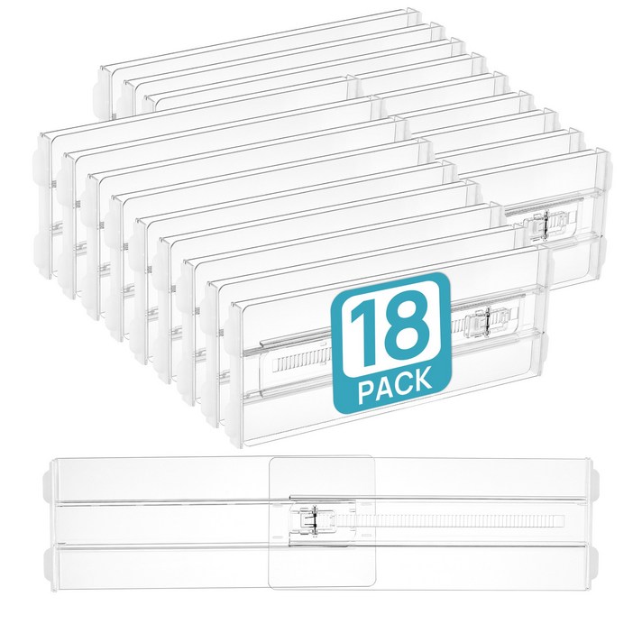 Vtopmart 대용도 서랍장용 정리 조절 칸막이 높은형 플라스틱, 18, 투명