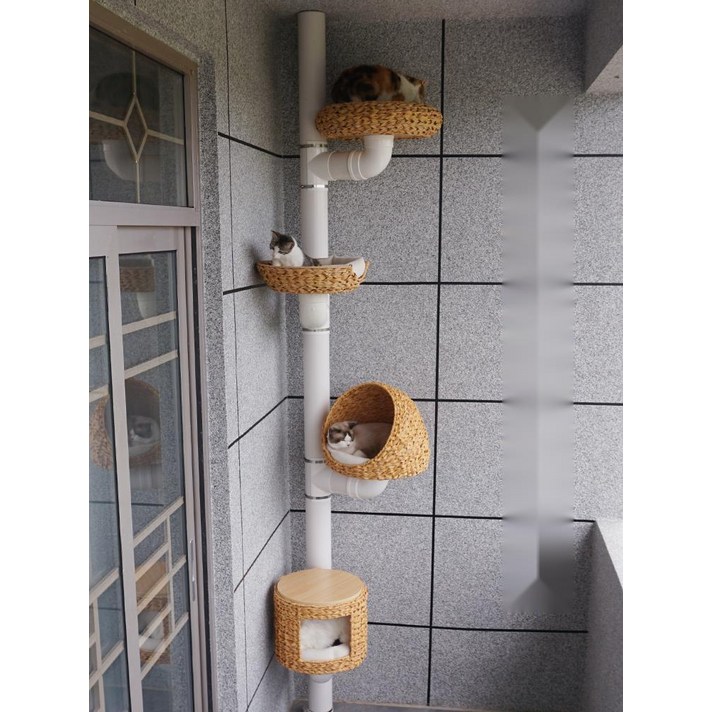 독특한 디자인 파이프 캣타워DIY 재료 라탄 바구니 고양이집