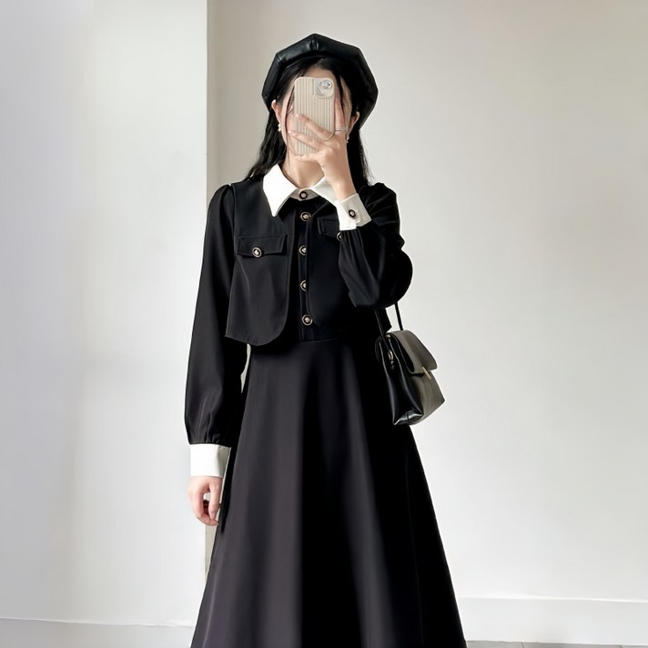 여성 봄 가을 빅 사이즈 롱 원피스 오피스룩 정장 원피스 데일리룩 셔츠 카라 원피스