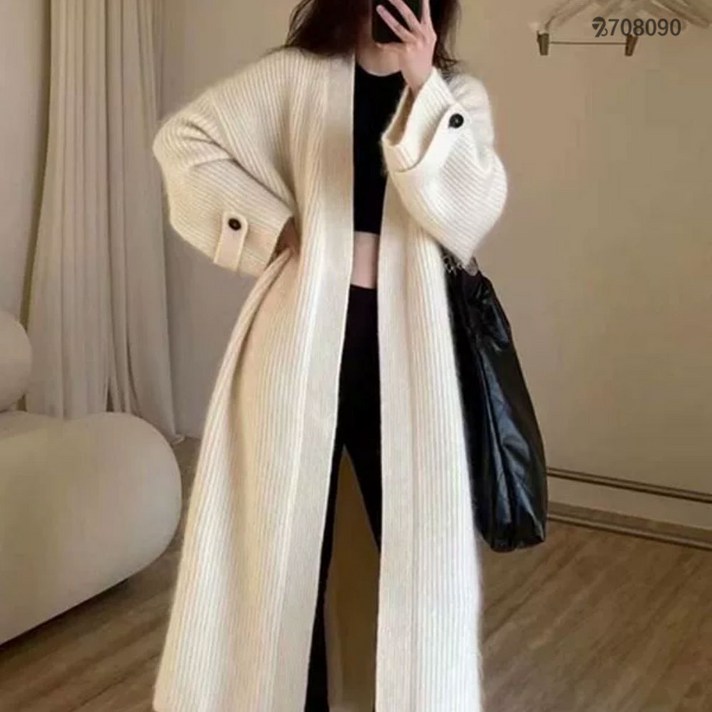 708090 여성 롱 니트 가디건 두꺼운 루즈핏 스웨터