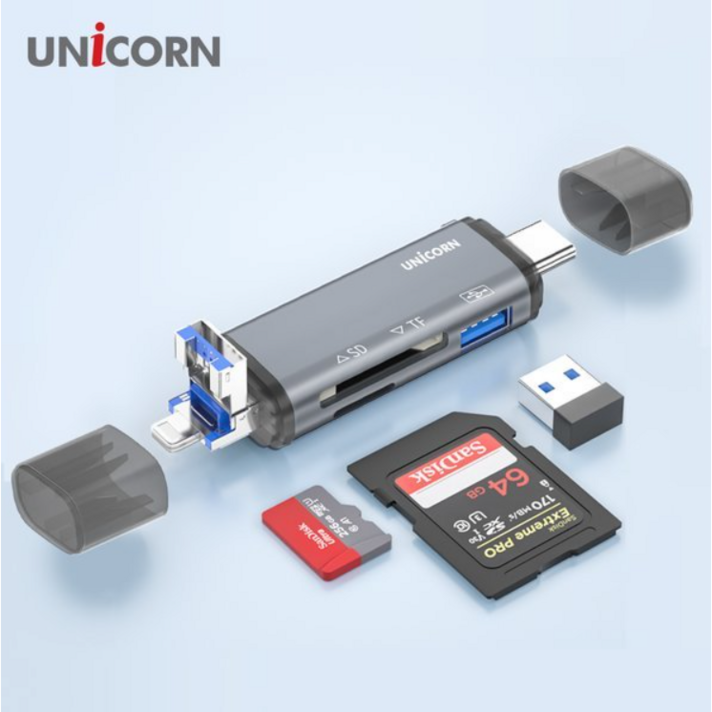 유니콘 OTG멀티카드리더기 A타입C타입IOS 8핀 USB3.1포트지원 XC3000M
