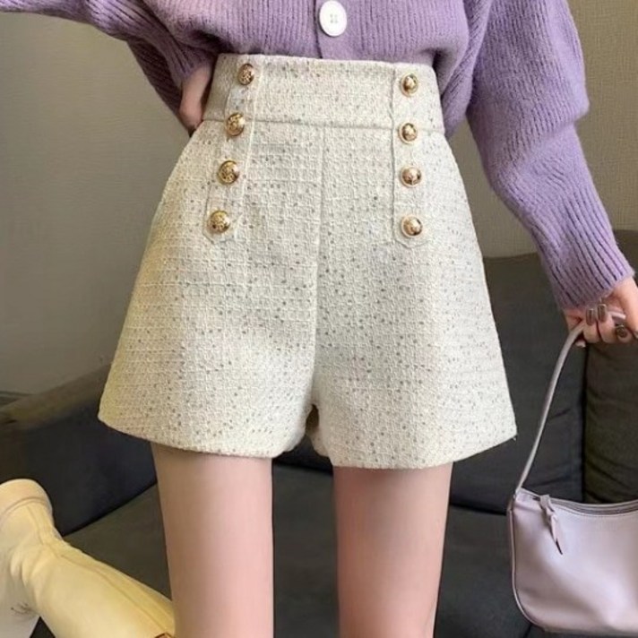 아이엠몽 여성용 미블로 더블 브레스트 반짝이 트위드 숏팬츠