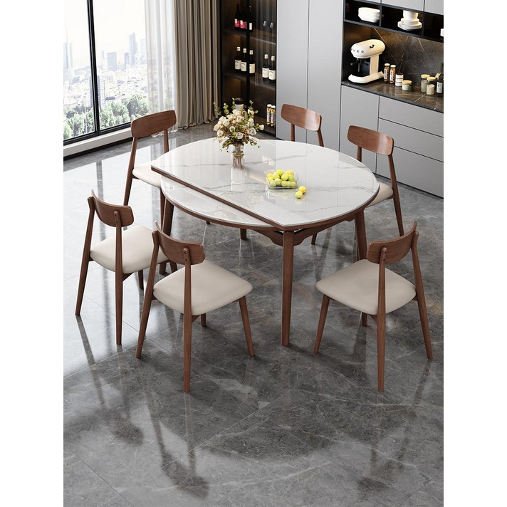 손님맞이 완벽 6인용 확장형 세라믹식탁 원형 식탁세트