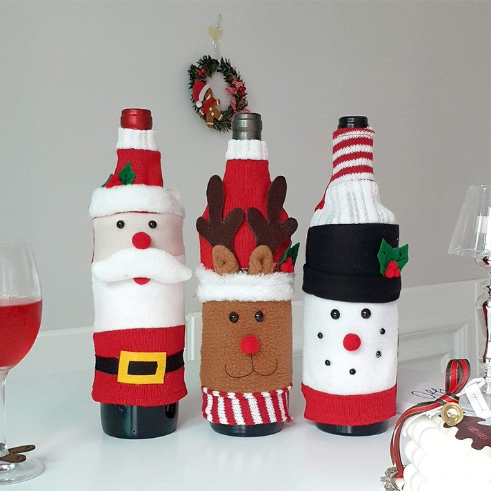 페페무드 Xmas 와인병 커버 3type 와인 크리스마스 파티 용품 테이블 소품 산타 장식 성탄, 루돌프, 1개
