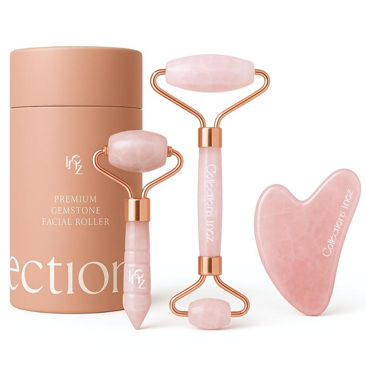 이네즈 천연 로즈쿼츠 괄사 하트괄사 페이스롤러 미니롤러 3종 세트, 1세트