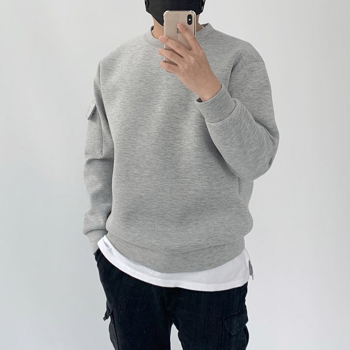 오버핏 카고 포켓 네오프렌 맨투맨 티셔츠 빅사이즈 봄 가을 오버핏 카고 포켓 네오프렌 맨투맨 티셔츠 빅사이즈 봄 가을