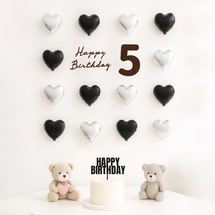 해피제이니 펠트 생일레터링 미니하트 풍선 20개 생일 파티용품 세트, 1세트, 블랙 5번