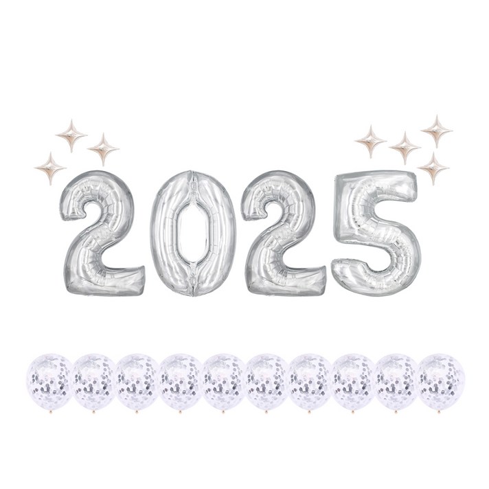 2025 대형 숫자 골드실버 2colors 은박 혼합풍선 해피뉴이어 파티 에브리띵스마일 1230, 1세트, 실버 대형 2025 대형 숫자 골드실버 2colors 은박 혼합풍선 해피뉴이어 파티 에브리띵스마일 1230, 1세트, 실버 대형
