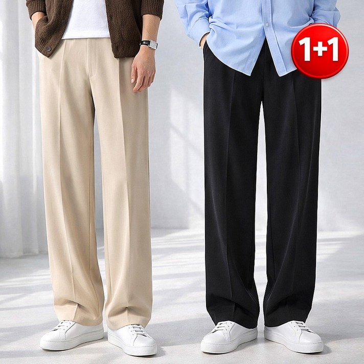 11 2장묶음 남자 세미와이드 슬랙스 밴딩 팬츠