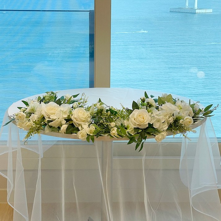 파티앤온 센터피스 파티 행사 테이블 조화 꽃장식, 퓨어화이트