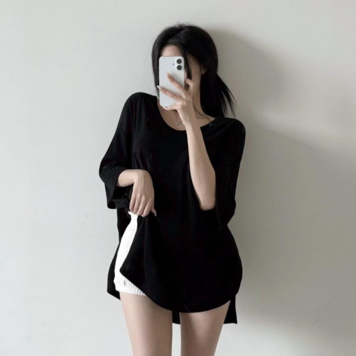 투디 여리핏 레이온 찰랑 7부 루즈핏 반팔티셔츠 박스티 국내제작, 2컬러