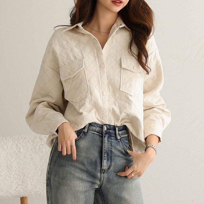 피핀 자체제작밑단 라운드 포켓 퀼팅 셔츠 점퍼 66524